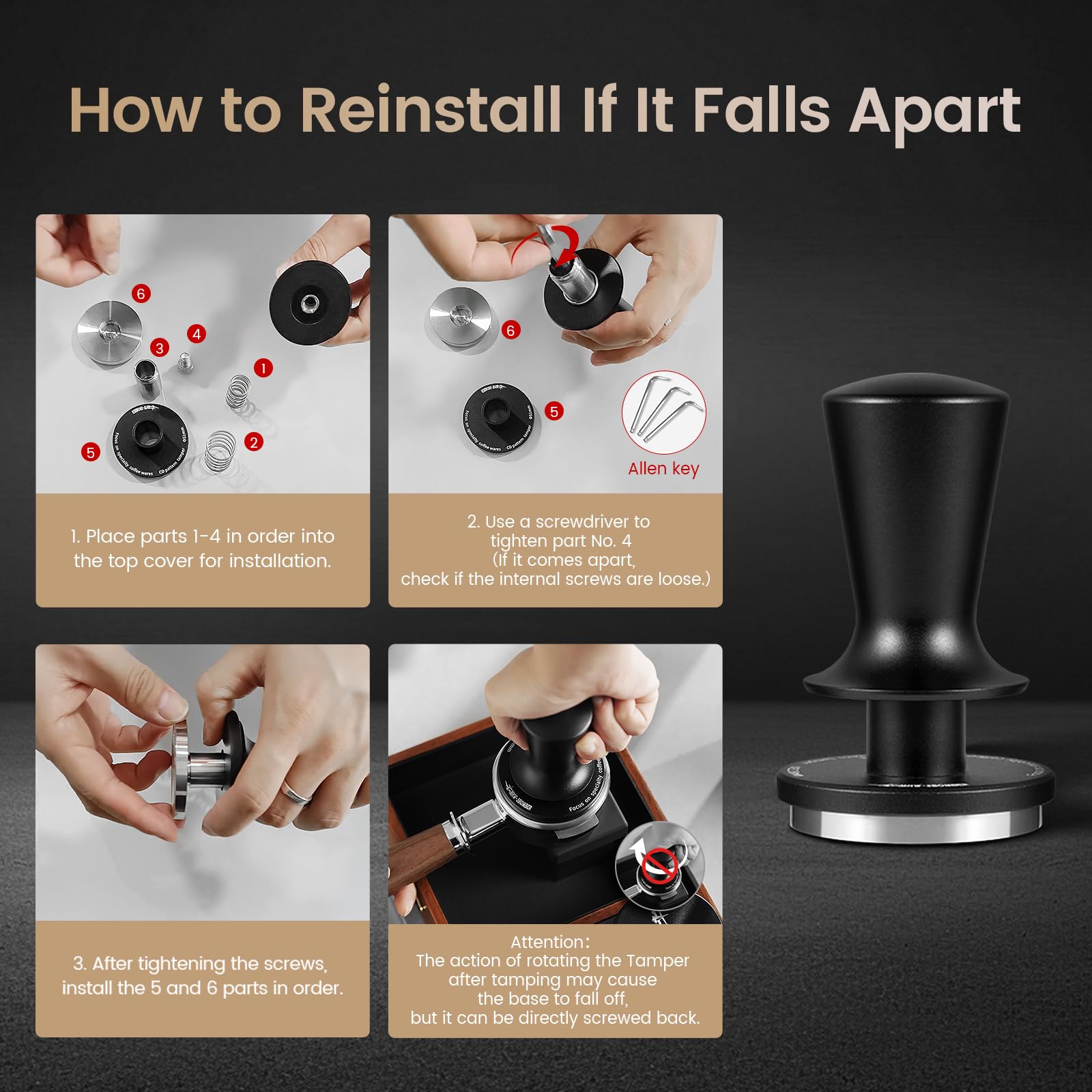 MHW-3BOMBER 54mm Espresso Tamper, 53.35mm Double Spring Coffee Loaded Tamper Tool, Compatible with 53mm/54mm Breville Portafilter, Self Leveling Espresso Hand Tampers, Espresso Accessories,T6000-OS - Image 5