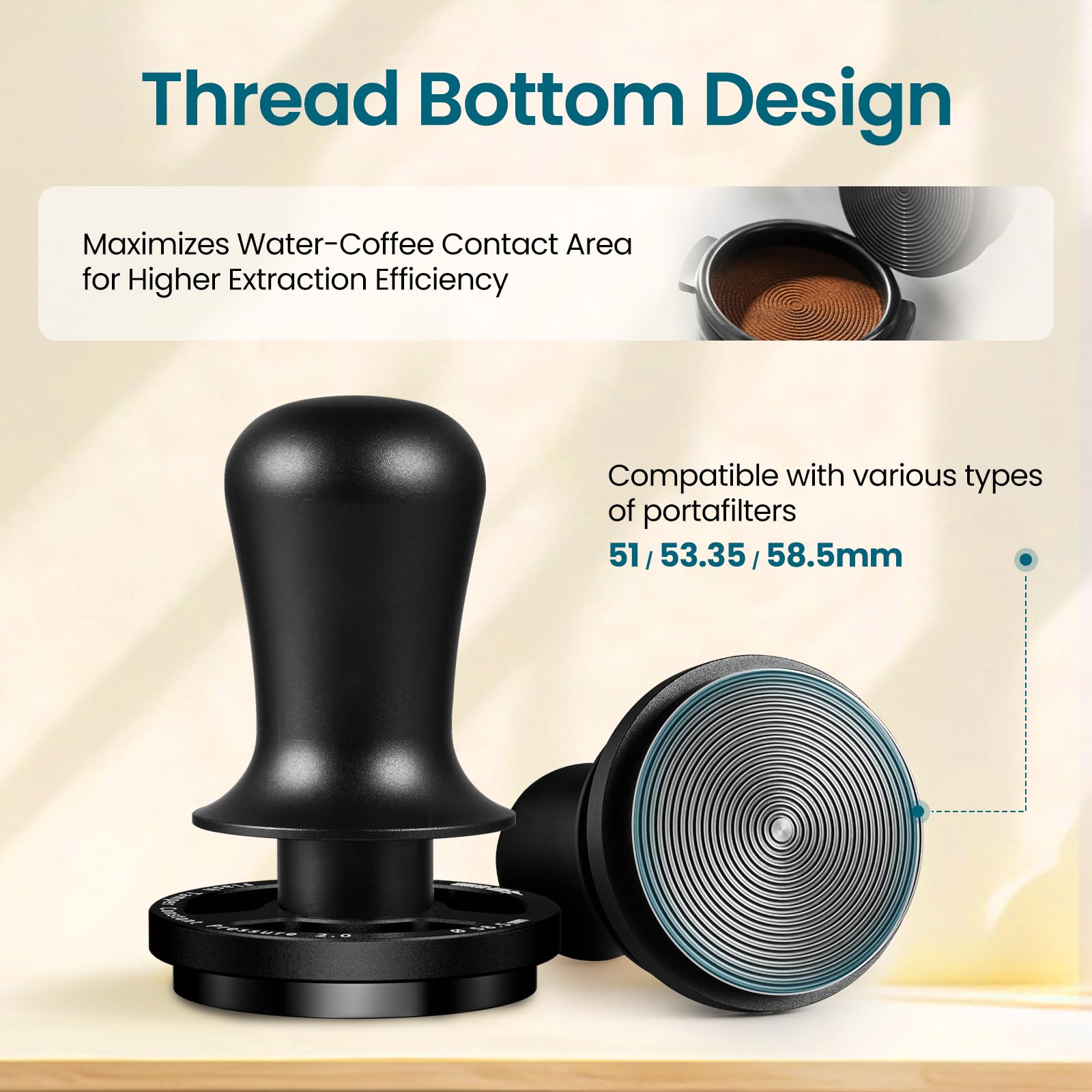 MHW-3BOMBER 51mm Espresso Tamper with 30lbs Click Feedback, 3-Spring Constant Pressure Design, Electroplated Black Threaded SUS304 Base for 51mm Portafilter, T7016-OS - Image 4