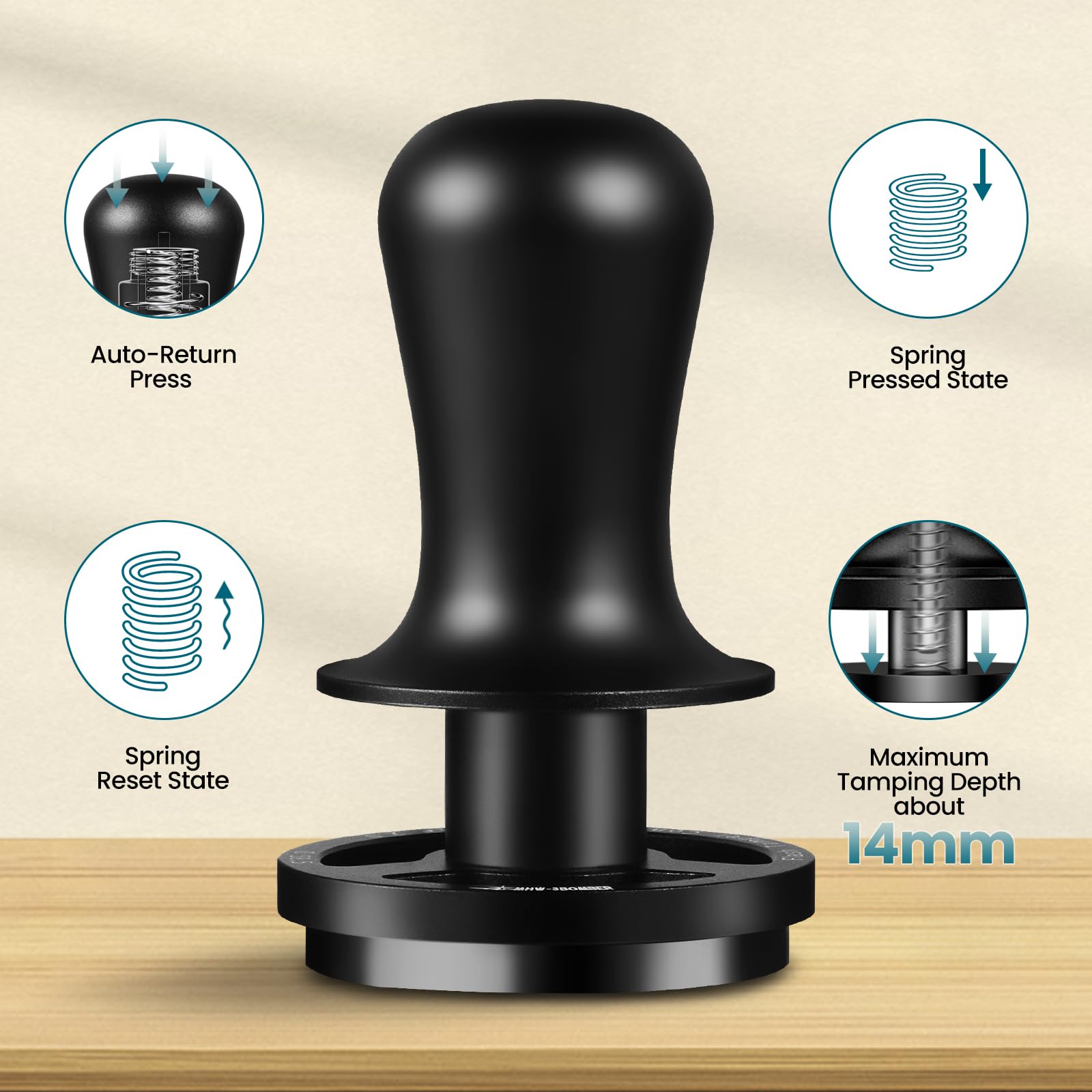 MHW-3BOMBER 51mm Espresso Tamper with 30lbs Click Feedback, 3-Spring Constant Pressure Design, Electroplated Black Threaded SUS304 Base for 51mm Portafilter, T7016-OS - Image 8