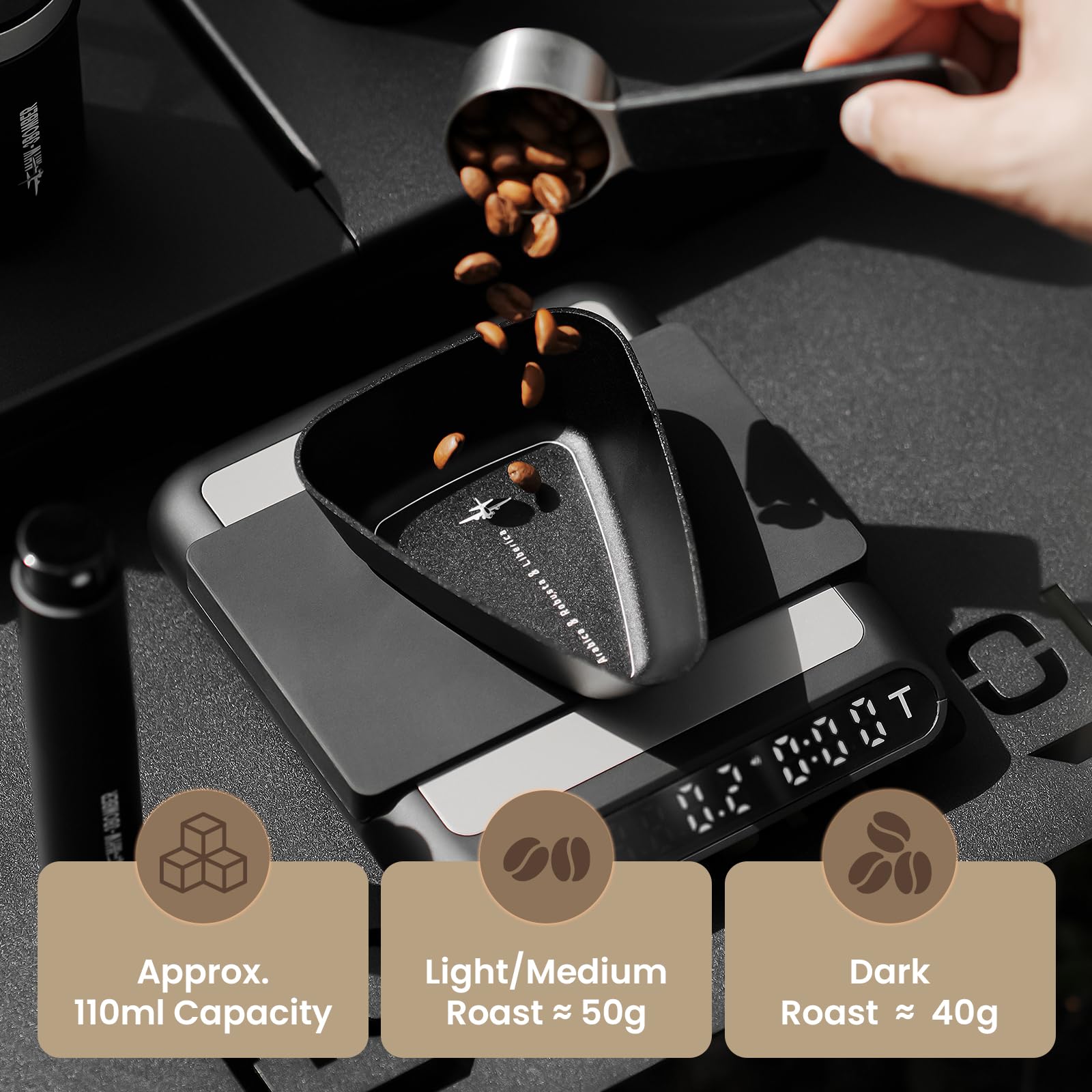 MHW-3BOMBER Coffee Bean Dosing Cup and RDT Spray Bottle Set - Aluminum Espresso Dosing Cup & 10ml Static Reduction Spray - Espresso Accessories Kit Measuring Tray for Coffee Lovers P7112B - Image 5