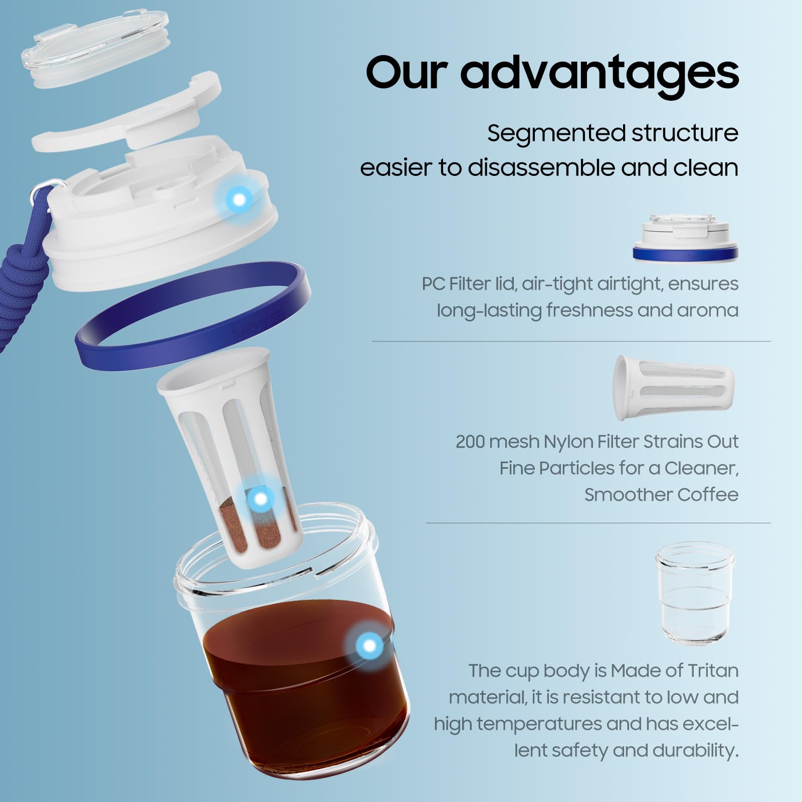 MHW-3BOMBER Cold Brew Coffee Maker Crossbody Portable 18oz - Iced Coffee Mug Tea Brewer Pitcher with Filter - Travel Coffee Tumbler for Gifts Car Office Gym, Red M5771R-OS - Image 4