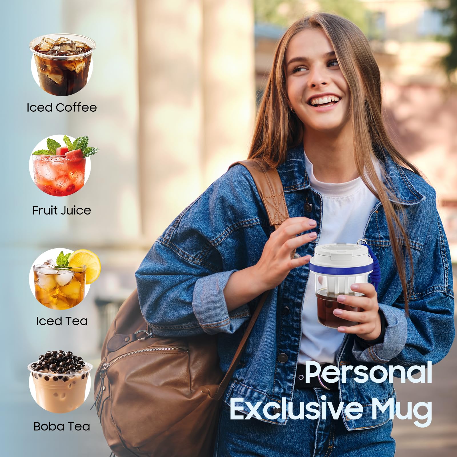 MHW-3BOMBER Cold Brew Coffee Maker Crossbody Portable 18oz - Iced Coffee Mug Tea Brewer Pitcher with Filter - Travel Coffee Tumbler for Gifts Car Office Gym, Red M5771R-OS - Image 6