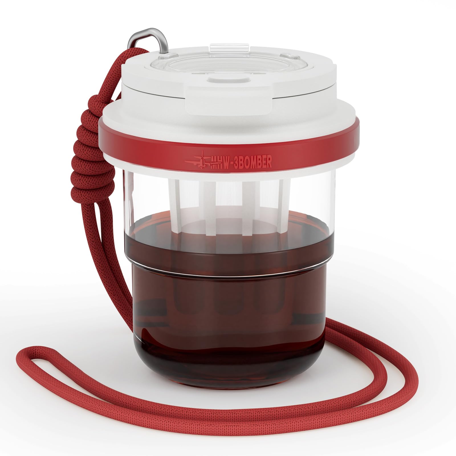MHW-3BOMBER Cold Brew Coffee Maker Crossbody Portable 18oz - Iced Coffee Mug Tea Brewer Pitcher with Filter - Travel Coffee Tumbler for Gifts Car Office Gym, Red M5771R-OS - Image 8