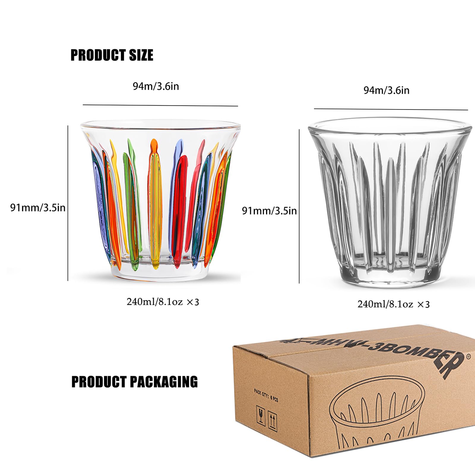 MHW-3BOMBER Espresso Coffee Glasses Set of 6 Drinking Glasses 8.1OZ Latte Glasses for Beverage, Water, Whiskey, Juice, Cocktail, Beer G6195-OS - Image 5