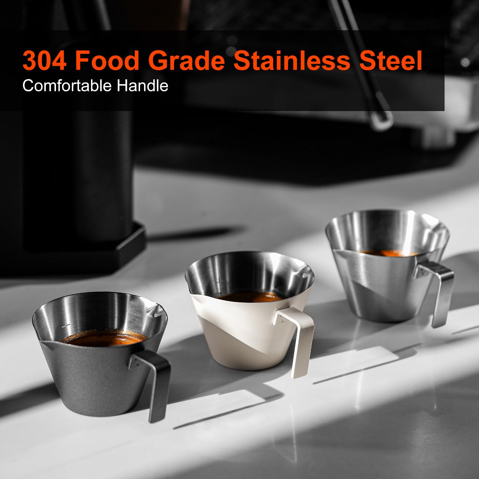 MHW-3BOMBER Espresso Measuring Cups, Double Spouts Stainless Steel Espresso Pour Cup, Espresso Shot Cups with Handle Scale, Metal Measuring Cups with V-Shaped Mouth, 3.4OZ/100ML Black G5148B-OS - Image 5