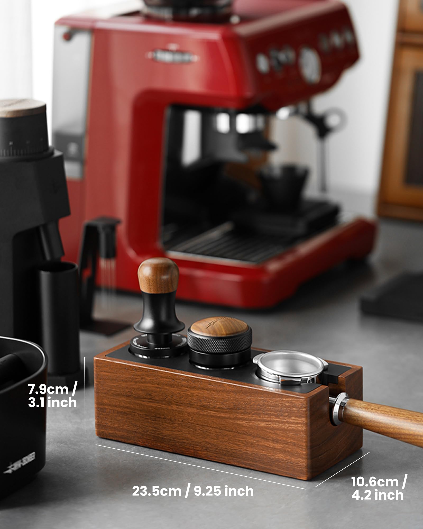 MHW-3BOMBER Espresso Tamping Station, 4 in 1 Walnut Espresso Organizer Box with Magnetic Drawer for Storage 51-58mm Espresso Tamper,Distributor,Portafilter and Espresso Accessories,CH6718 - Image 3