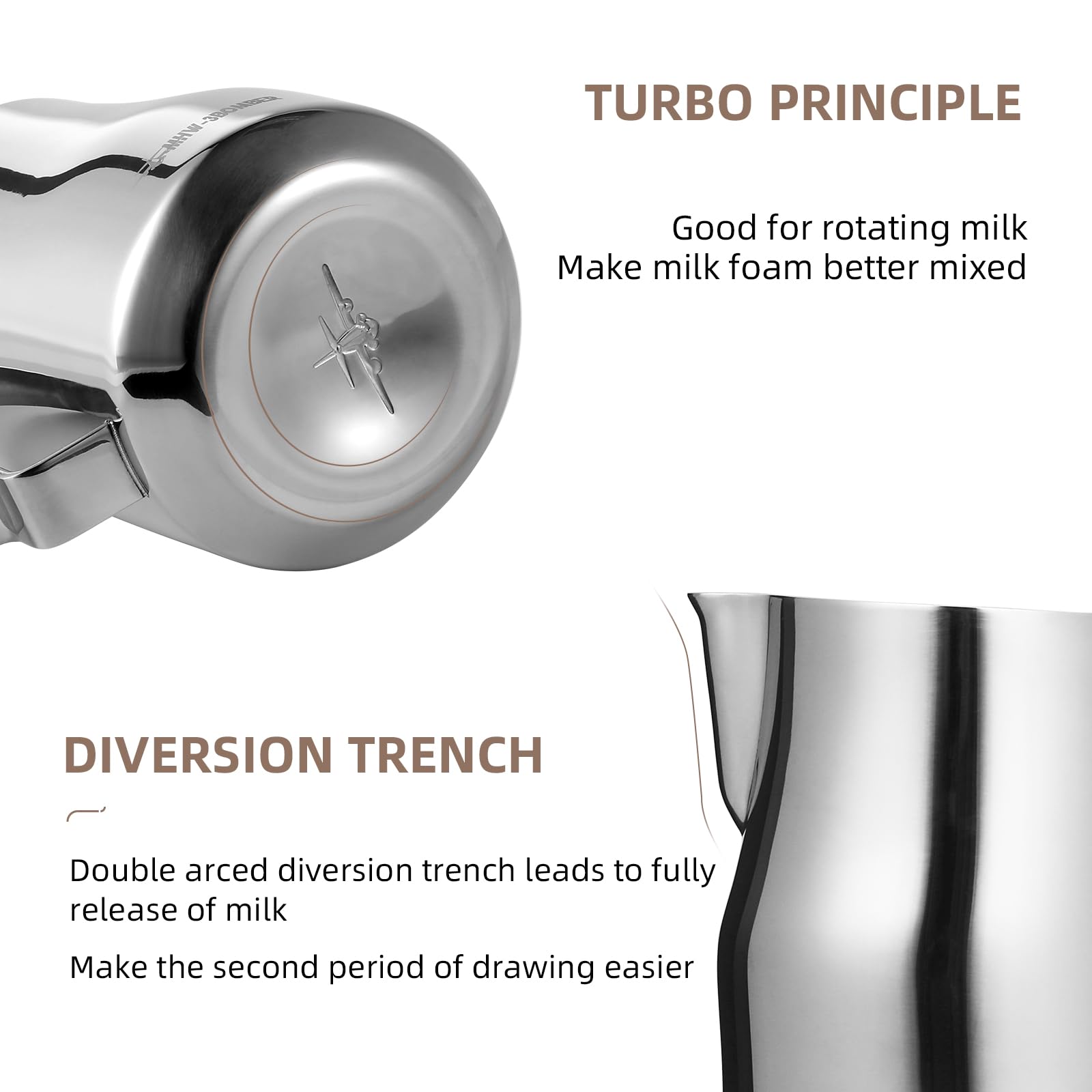MHW-3BOMBER Milk Frothing Pitcher 12oz/350ml Milk Frother Cup Espresso Steaming Pitcher Stainless Steel Milk Frother Cup Barista Latte Art Round Spout Latte Art Pitcher P7121S - Image 6