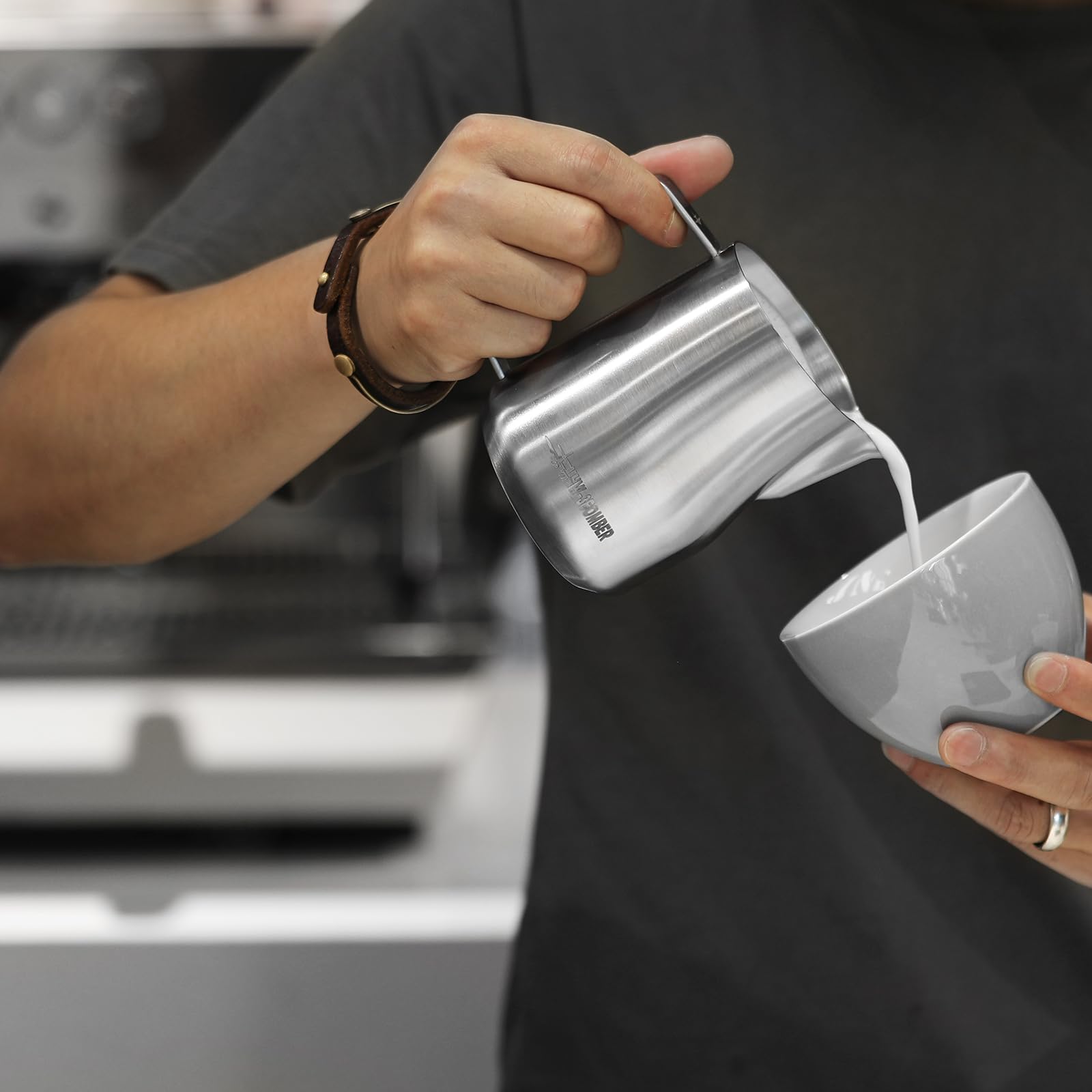 MHW-3BOMBER Milk Frothing Pitcher 12oz/350ml Milk Frother Cup Espresso Steaming Pitcher Stainless Steel Milk Frother Cup Barista Latte Art Round Spout Latte Art Pitcher P7121S - Image 7