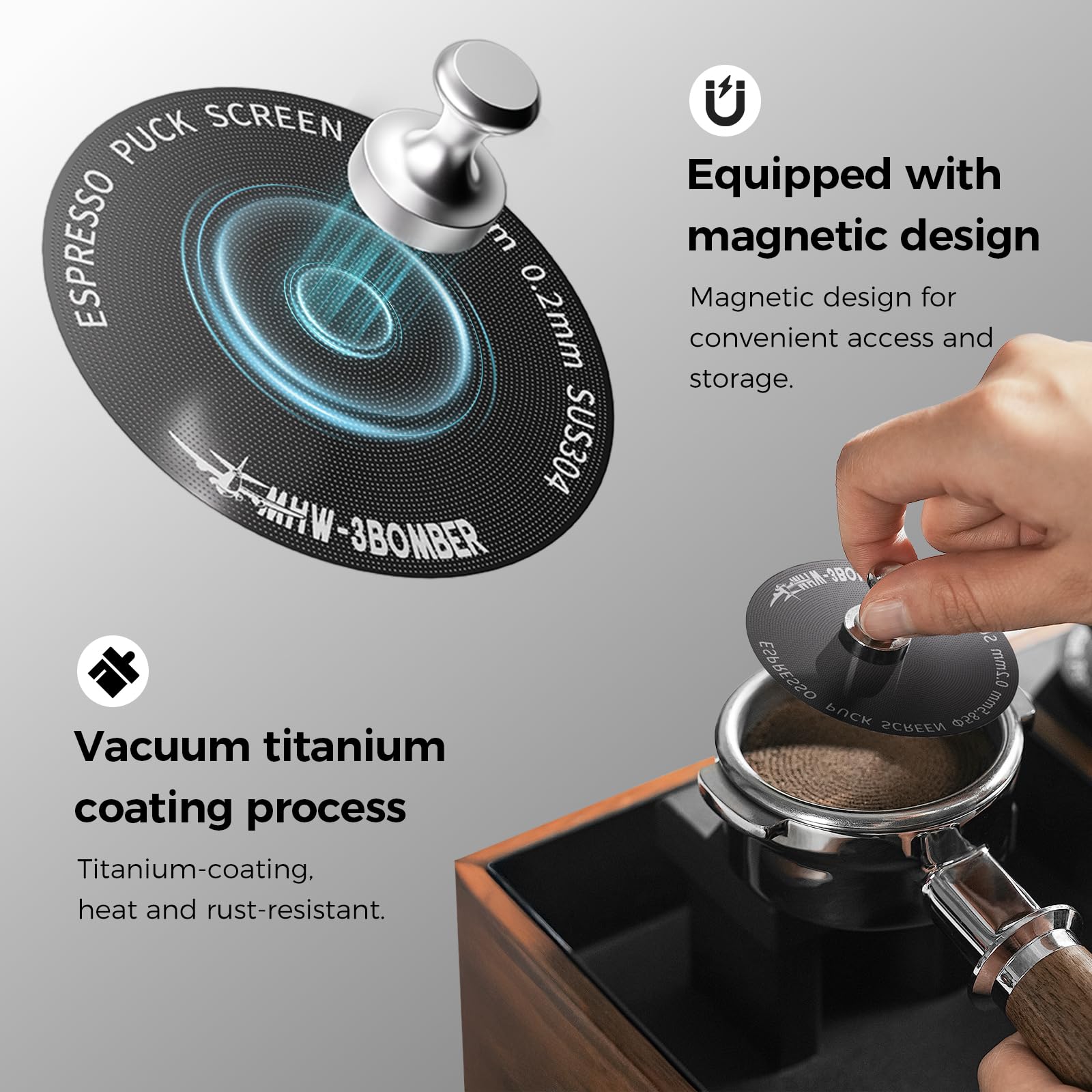MHW-3BOMBER 54mm Espresso Puck Screen Reusable Coffee Filter 0.2mm & 0.8mm - Image 3