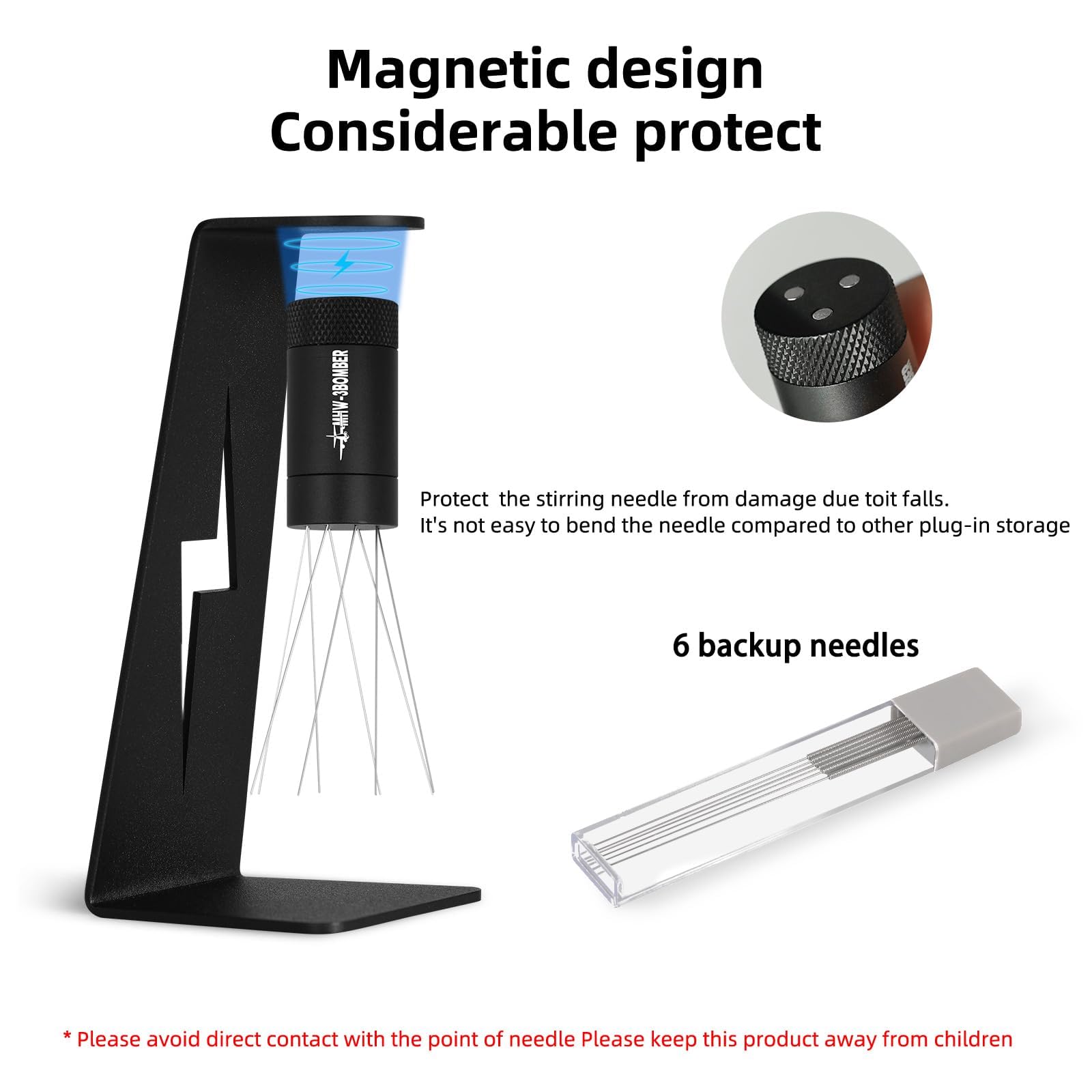 MHW-3BOMBER WDT Tool Espresso Distribution Tool with Magnetic Stand, Adjustable Needle Range, 0.4mm Stainless Steel Needles (8+6 Spare), Anti-Clumping Coffee Stirrer for 51/54/58mm Portafilter, T6126 - Image 3