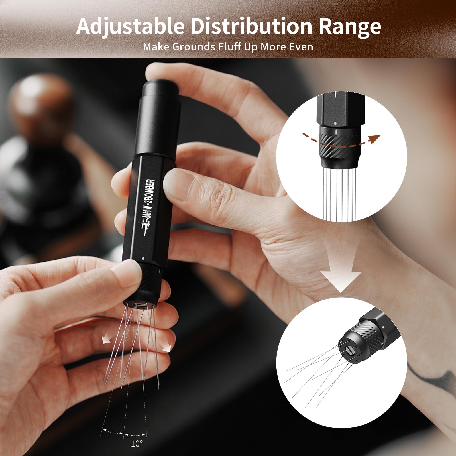 MHW-3BOMBER WDT Tool Espresso Distribution Tool Retractable Espresso Coffee Stirrer, Adjustable Range Coffee Distributor for Barista, Magnetic Store, 0.4mm 8 Needles with 8 Extra, Gold, T6190-OS - Image 3