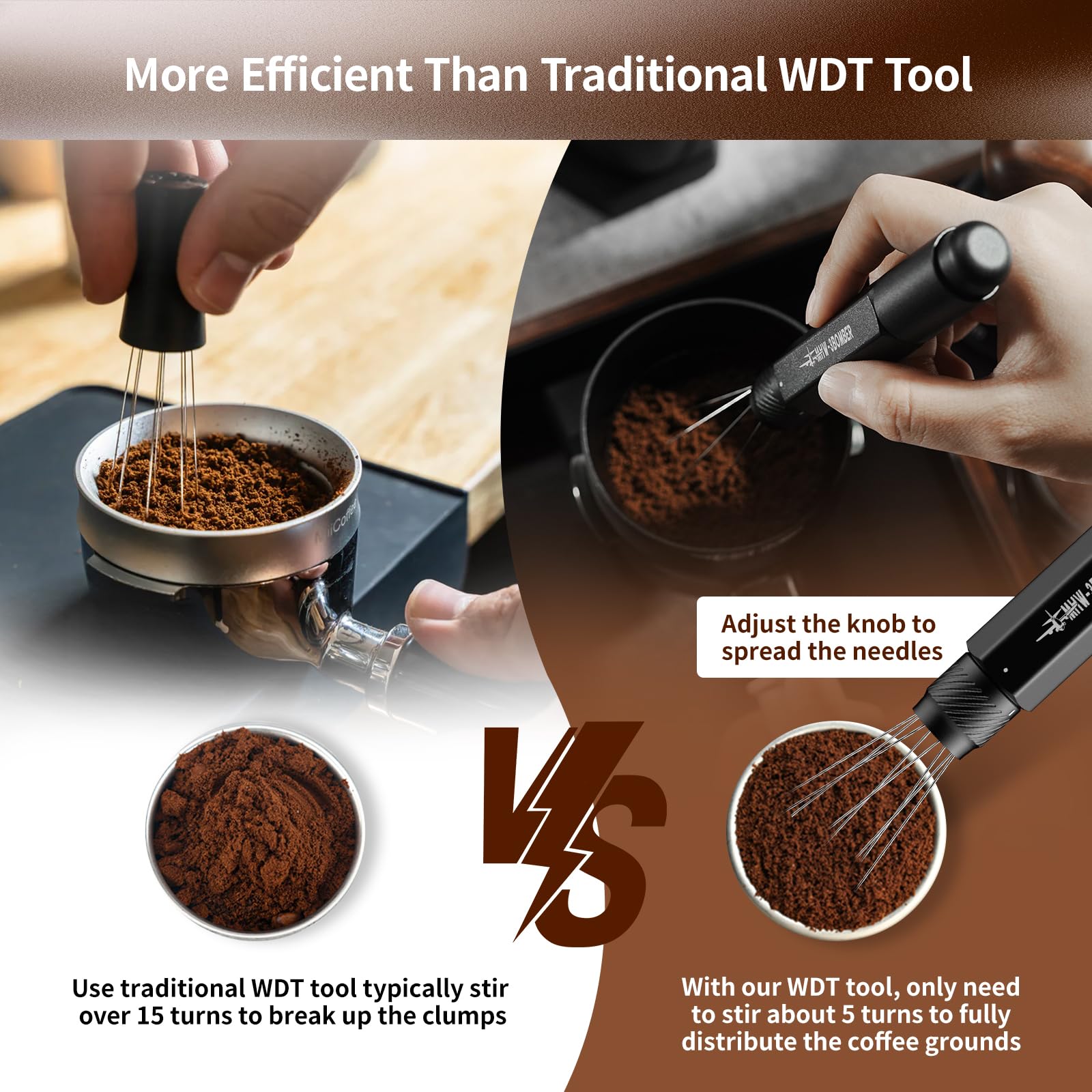 MHW-3BOMBER WDT Tool Espresso Distribution Tool Retractable Espresso Coffee Stirrer, Adjustable Range Coffee Distributor for Barista, Magnetic Store, 0.4mm 8 Needles with 8 Extra, Gold, T6190-OS - Image 4