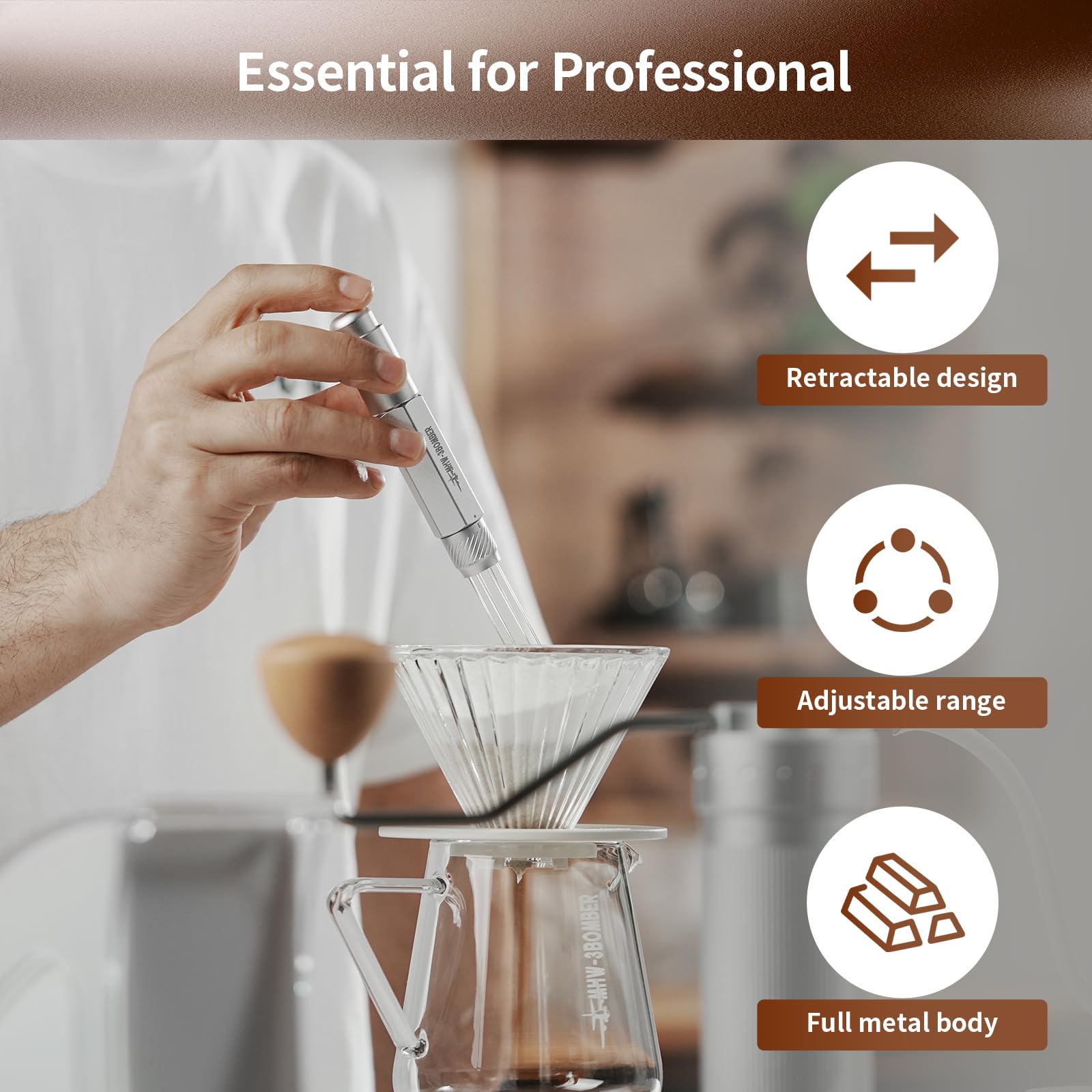 MHW-3BOMBER WDT Tool Espresso Distribution Tool Retractable Espresso Coffee Stirrer, Adjustable Range Coffee Distributor for Barista, Magnetic Store, 0.4mm 8 Needles with 8 Extra, Gold, T6190-OS - Image 8